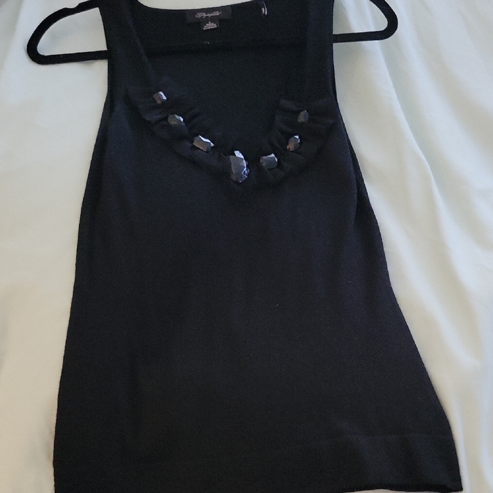 Black Sleeveless Top with Embellishments, Silk, Cashmere